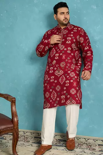 red printed silk blend kurta