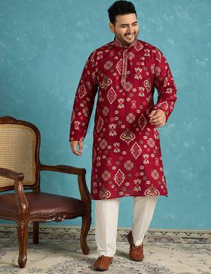 red printed silk blend kurta traditional ethnic wear for wedding & festive occasions 3