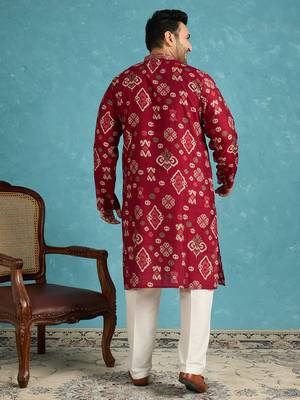 red printed silk blend kurta traditional ethnic wear for wedding & festive occasions 4
