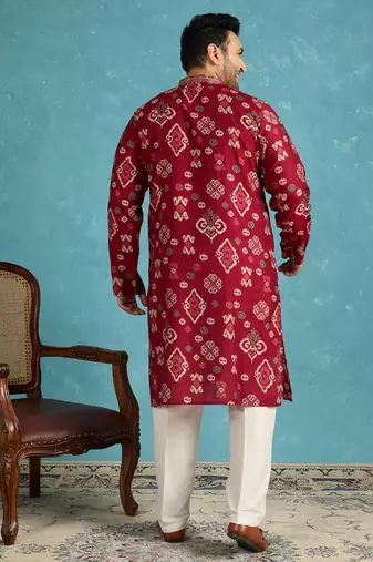 red printed silk blend kurta