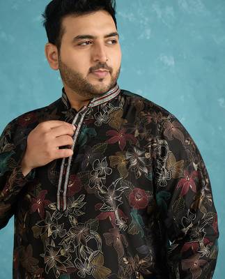 black printed silk blend kurta 1