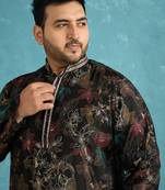 black printed silk blend kurta