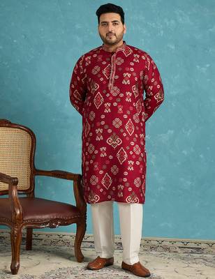 red printed silk blend kurta traditional ethnic wear for wedding & festive occasions 5