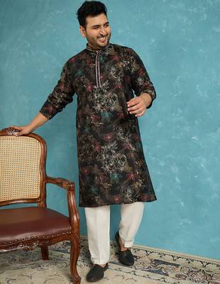 black printed silk blend kurta 2