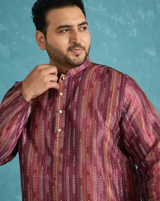 purple printed silk blend kurta traditional ethnic wear for wedding & festive occasions 1