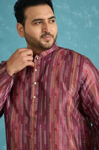 purple printed silk blend kurta traditional ethnic wear for wedding & festive occasions