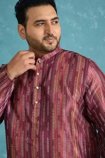 purple printed silk blend kurta