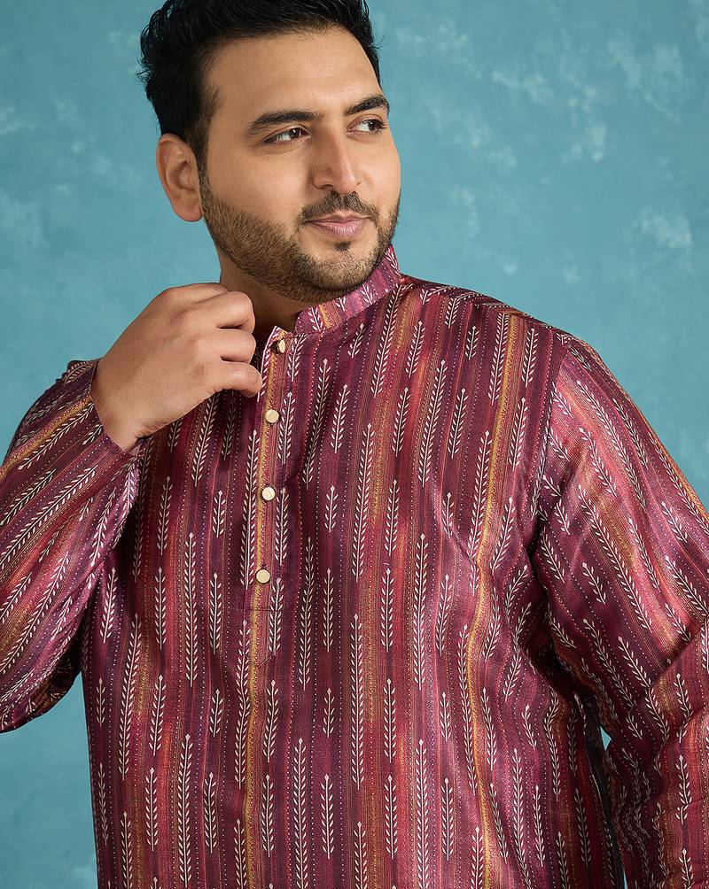 purple printed silk blend kurta traditional ethnic wear for wedding & festive occasions