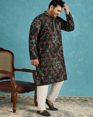 black printed silk blend kurta 3