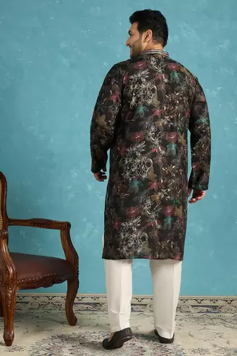 black printed silk blend kurta