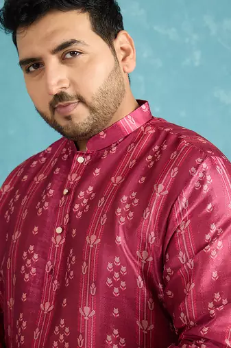 purple printed silk blend kurta