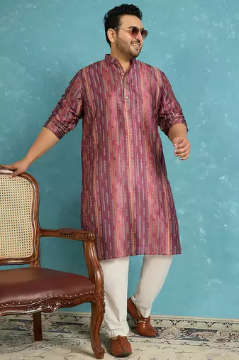 purple printed silk blend kurta