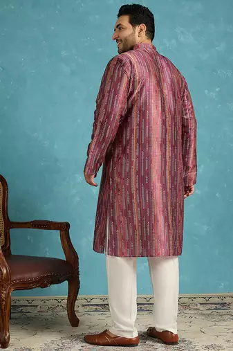 purple printed silk blend kurta