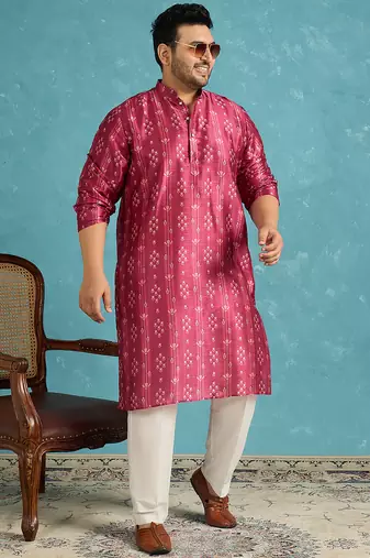 purple printed silk blend kurta