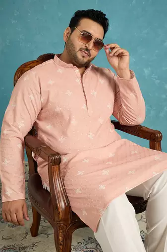 peach embroidered viscose rayon kurta