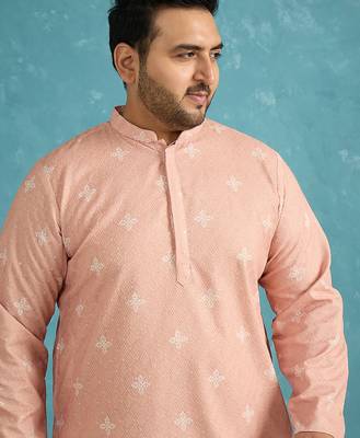 peach embroidered viscose rayon kurta 1