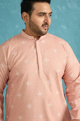peach embroidered viscose rayon kurta