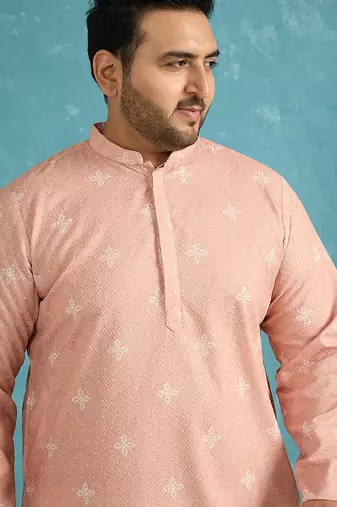 peach embroidered viscose rayon kurta