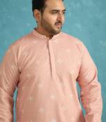 peach embroidered viscose rayon kurta