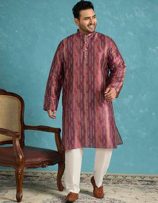 purple printed silk blend kurta traditional ethnic wear for wedding & festive occasions 5