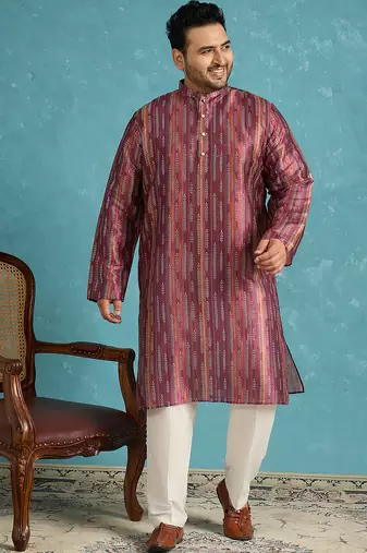 purple printed silk blend kurta