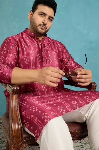 purple printed silk blend kurta