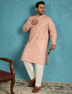 peach embroidered viscose rayon kurta 2