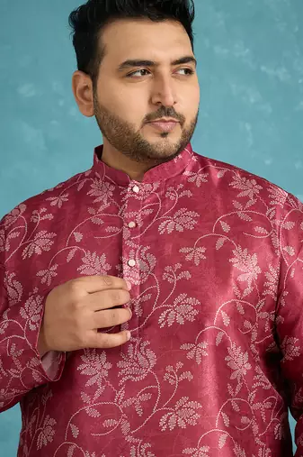 maroon printed silk blend kurta