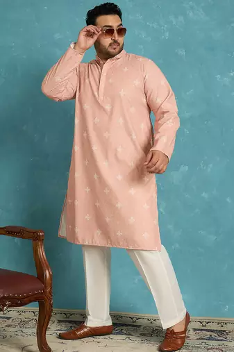 peach embroidered viscose rayon kurta