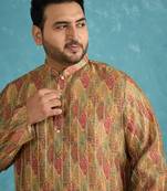 green printed silk blend kurta traditional ethnic wear for wedding & festive occasions