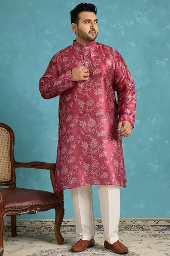 maroon printed silk blend kurta