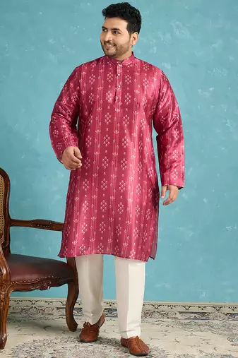 purple printed silk blend kurta