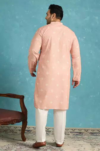 peach embroidered viscose rayon kurta