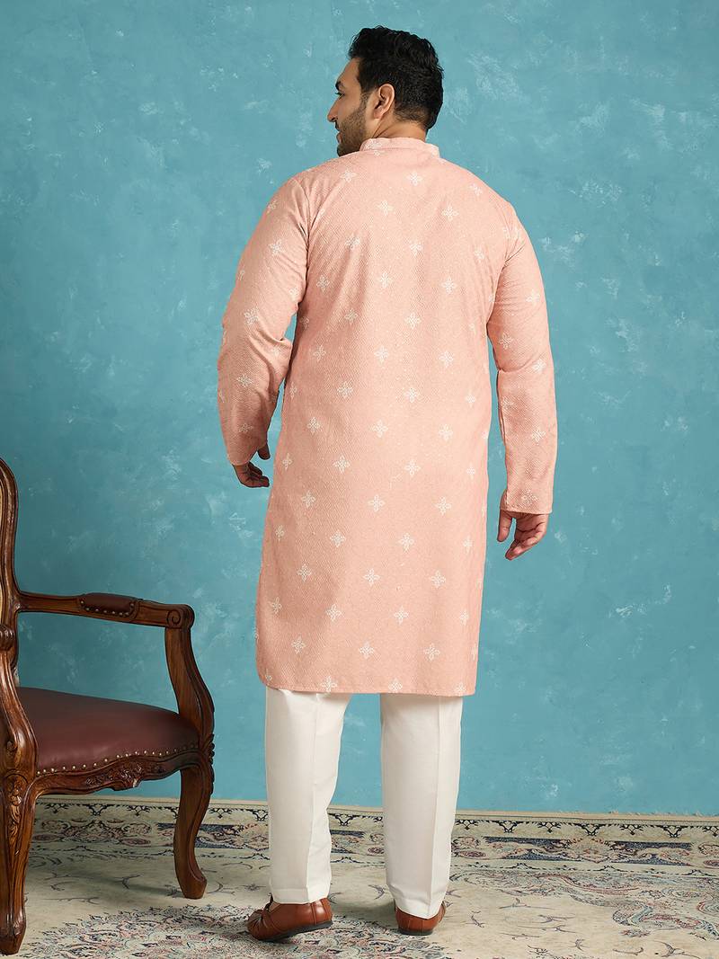 peach embroidered viscose rayon kurta