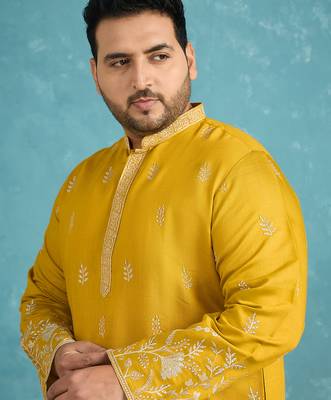 yellow embroidered silk blend kurta traditional ethnic wear for wedding & festive occasions 2