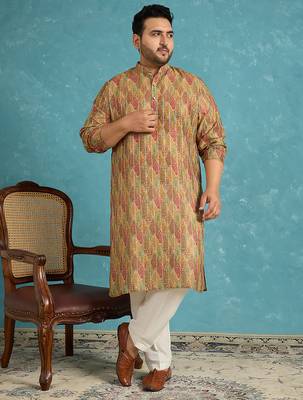 green printed silk blend kurta traditional ethnic wear for wedding & festive occasions 2