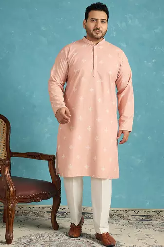 peach embroidered viscose rayon kurta