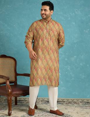 green printed silk blend kurta traditional ethnic wear for wedding & festive occasions 3