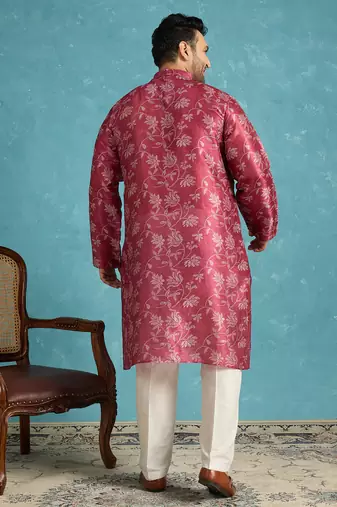 maroon printed silk blend kurta