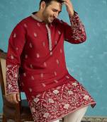 Men’s maroon embroidered silk blend kurta – traditional ethnic wear for wedding & festive occasions