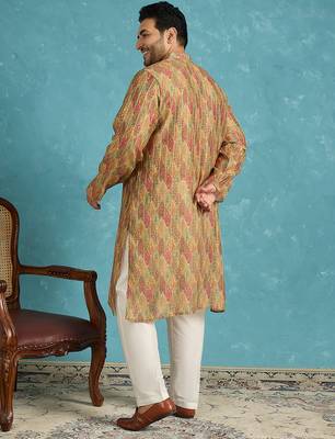 green printed silk blend kurta traditional ethnic wear for wedding & festive occasions 4