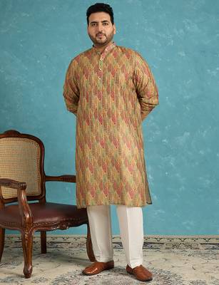 green printed silk blend kurta traditional ethnic wear for wedding & festive occasions 5