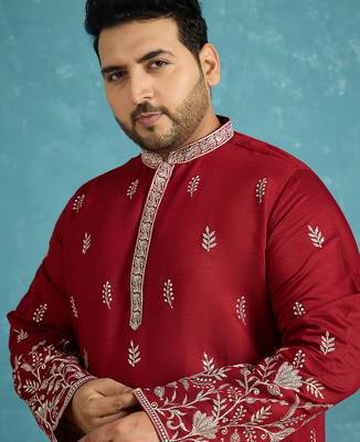 Men’s maroon embroidered silk blend kurta – traditional ethnic wear for wedding & festive occasions 2