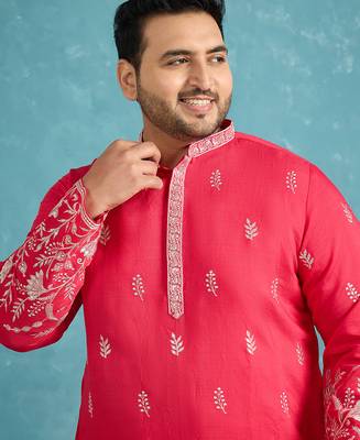 pink embroidered silk blend kurta traditional ethnic wear for wedding & festive occasions 1