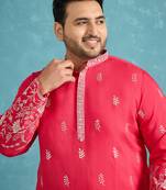 pink embroidered silk blend kurta traditional ethnic wear for wedding & festive occasions