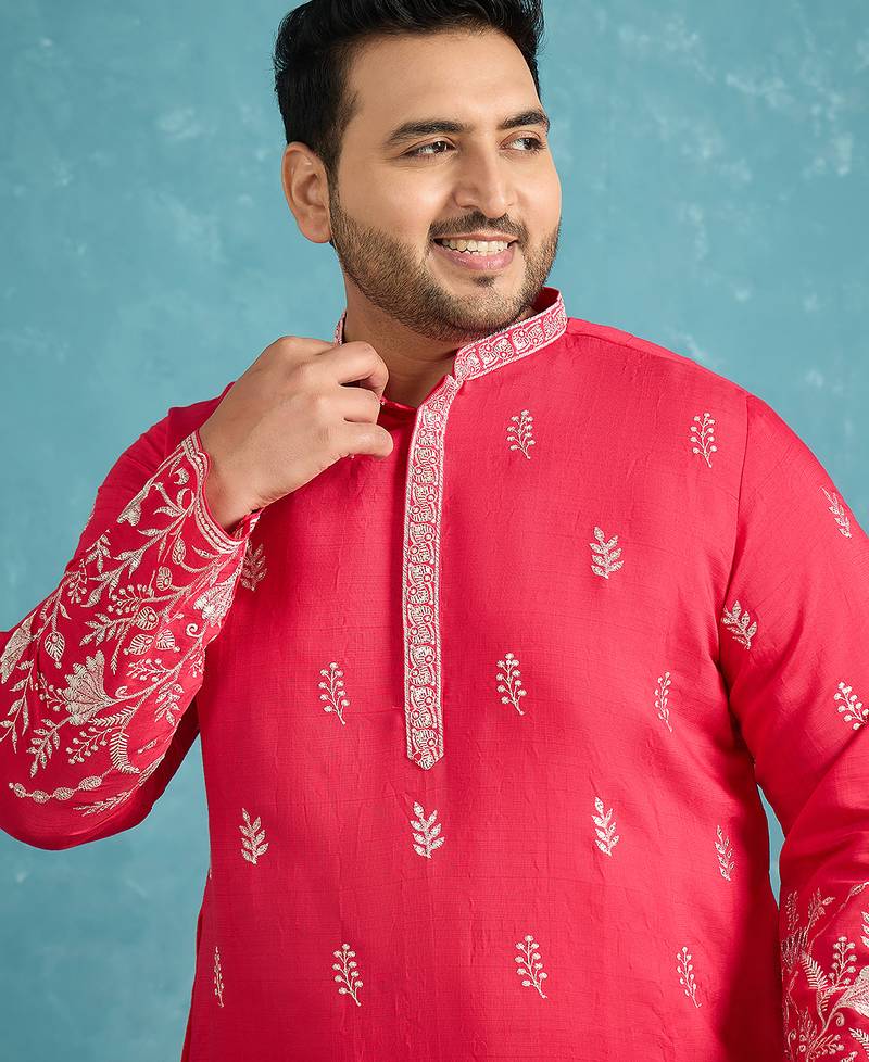 pink embroidered silk blend kurta traditional ethnic wear for wedding & festive occasions