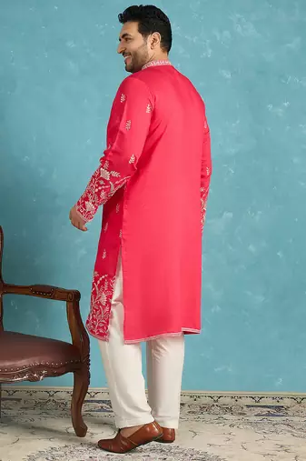 pink embroidered silk blend kurta