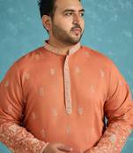 Men’s peach embroidered silk blend kurta – traditional ethnic wear for wedding & festive occasions