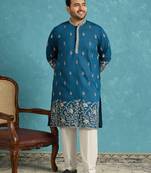 blue embroidered silk blend kurta