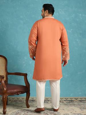 Men’s peach embroidered silk blend kurta – traditional ethnic wear for wedding & festive occasions 4